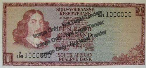 Rare! Last note of a Series. TW de Jongh 2nd Issue R1.00 UNC Serial No B295 1000000