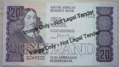 Misprint - Gable not printed! GPC de Kock 1st Issue R20.00 Note. Serial No. D1/46 069202 EF