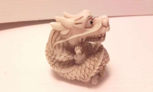 Chinese Netsuke Dragon Horse and Bearded man