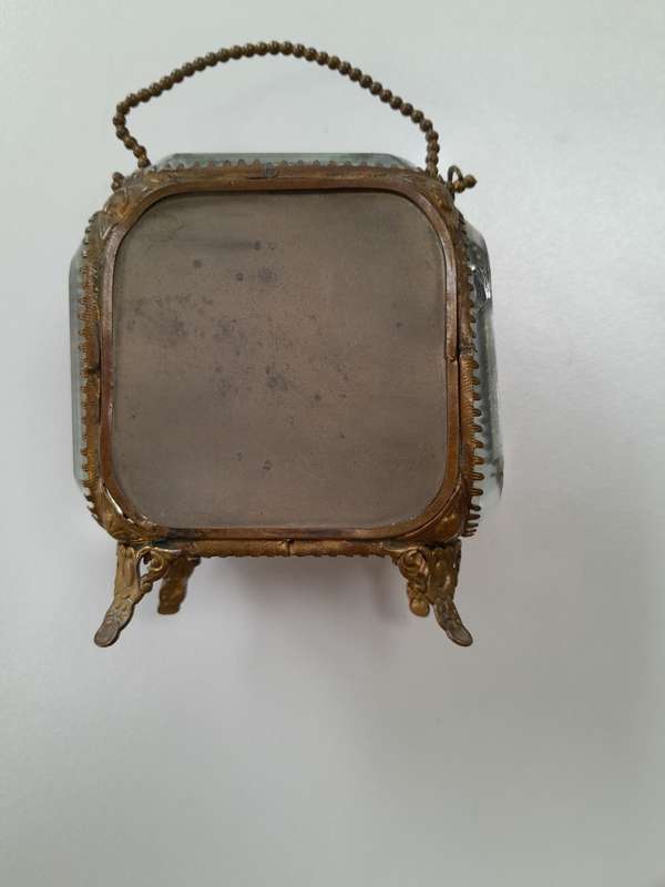 Antique French gold plated and crystal jewelery box