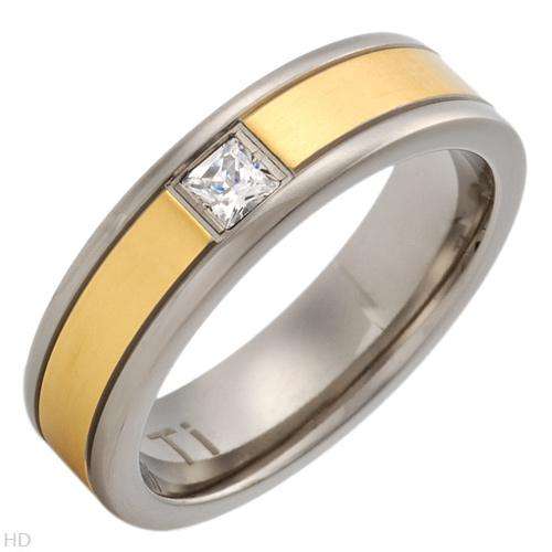 Elegant New Gentlemens Band Ring With Cubic zirconia Made in 14K/Ti Gold plated Titanium. [o]