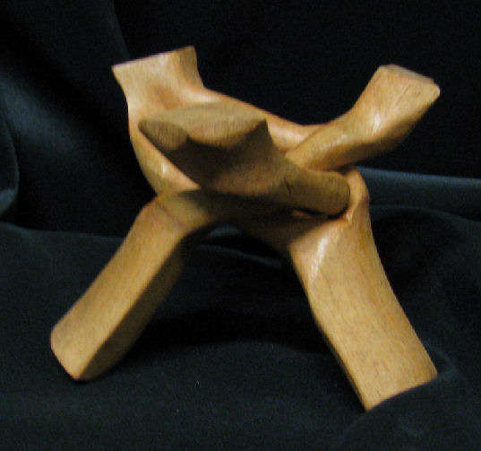 WOODEN TRI-POD STANDS CARVED FROM A SINGLE PIECE OF WOOD x3