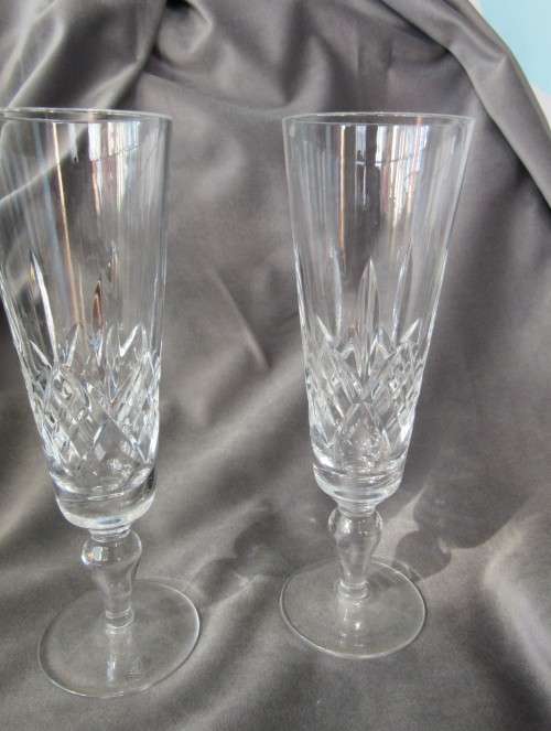 PAIR OF CRYSTAL  FINE CUT GLASS FLUTES- NOW REDUCED