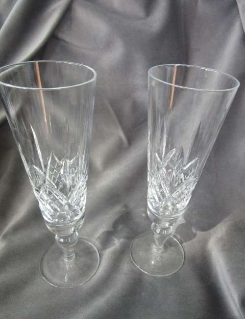 PAIR OF CRYSTAL  FINE CUT GLASS FLUTES- NOW REDUCED