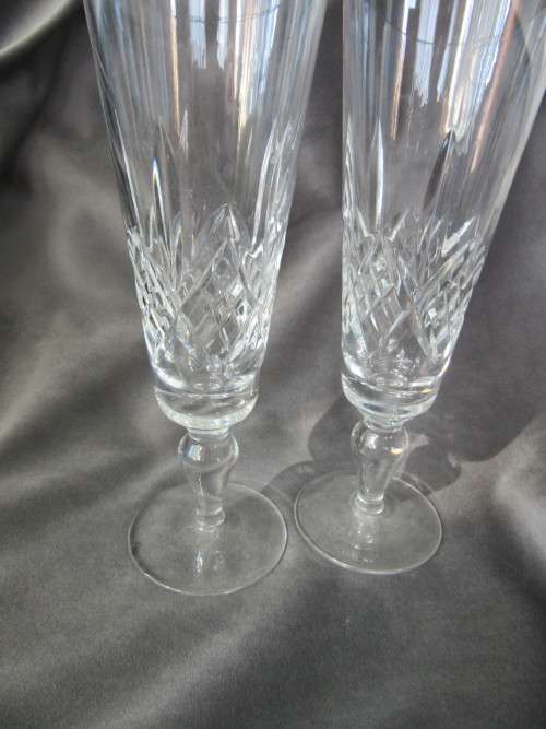 PAIR OF CRYSTAL  FINE CUT GLASS FLUTES- NOW REDUCED