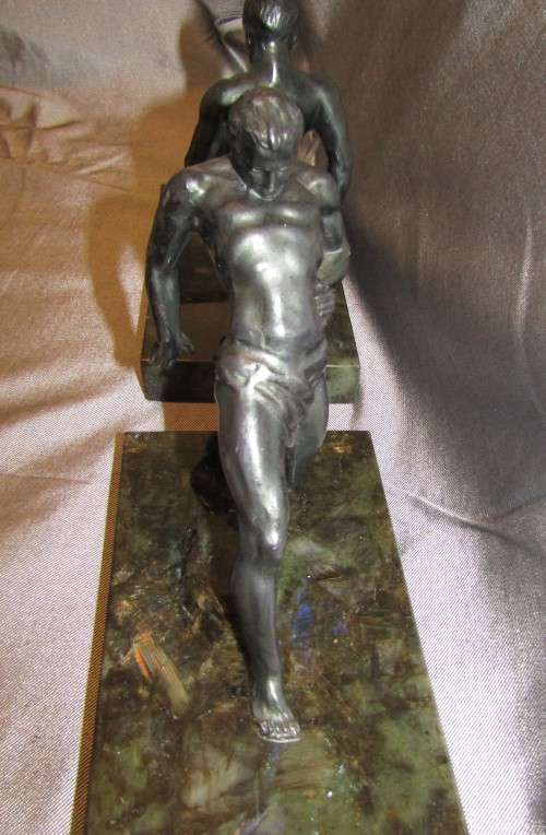 Male Nude ART DECO SPELTER BOOKENDS R Vramant, France, c 1930