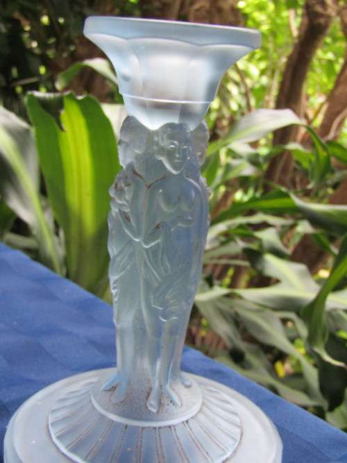 Lovely vintage depression glass molded ornamental  candlestick
