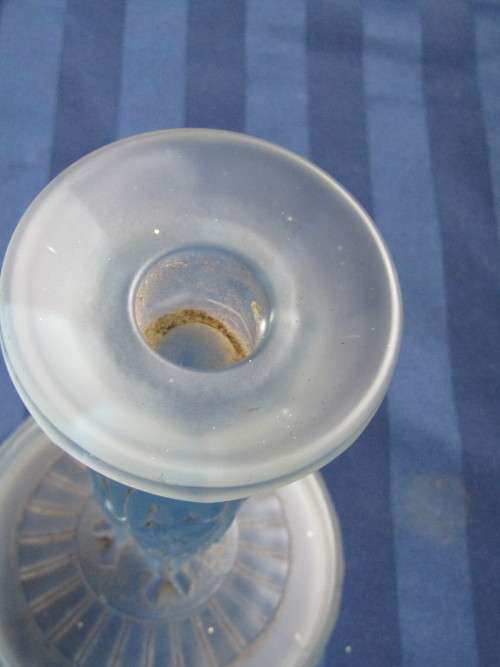 Lovely vintage depression glass molded ornamental  candlestick