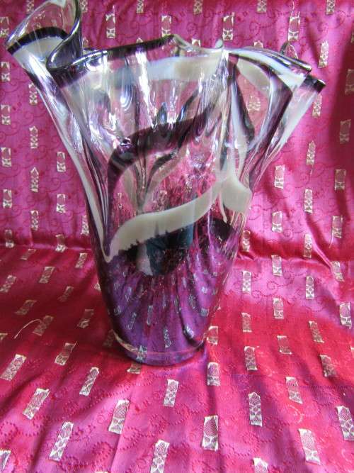 Lovely Handmade Tissue styled Aubergine Colored Art glass Vase