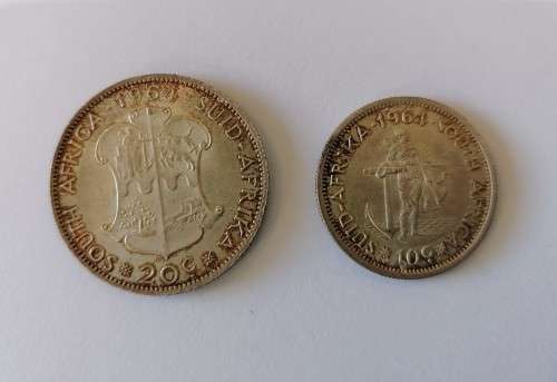 Pair RSA 1964 20c & 10c uncirculated Silver coins