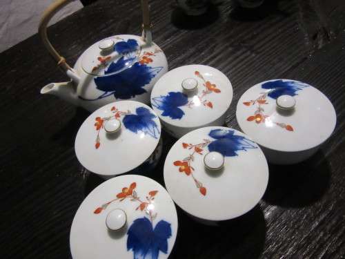 Cobalt blue Japanese Aritware Teaset Signed ( Blue Orchid)