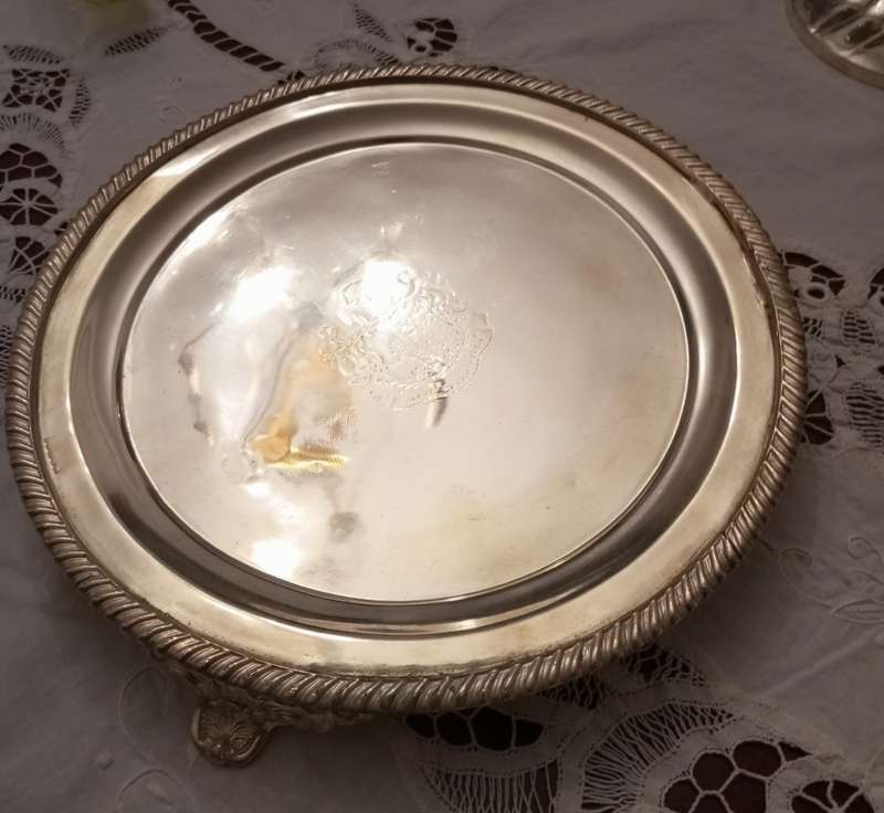 A vintage silver plated footed tray