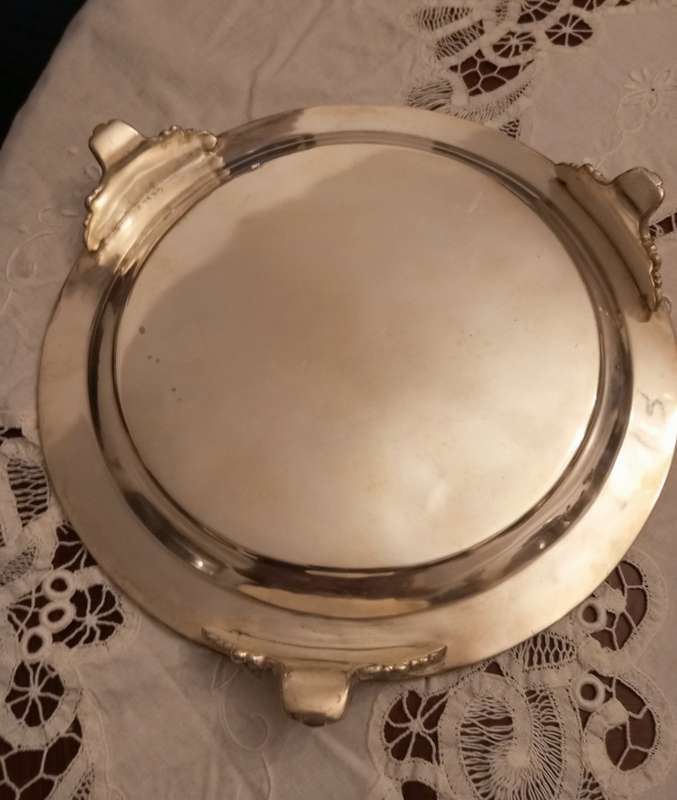 A vintage silver plated footed tray