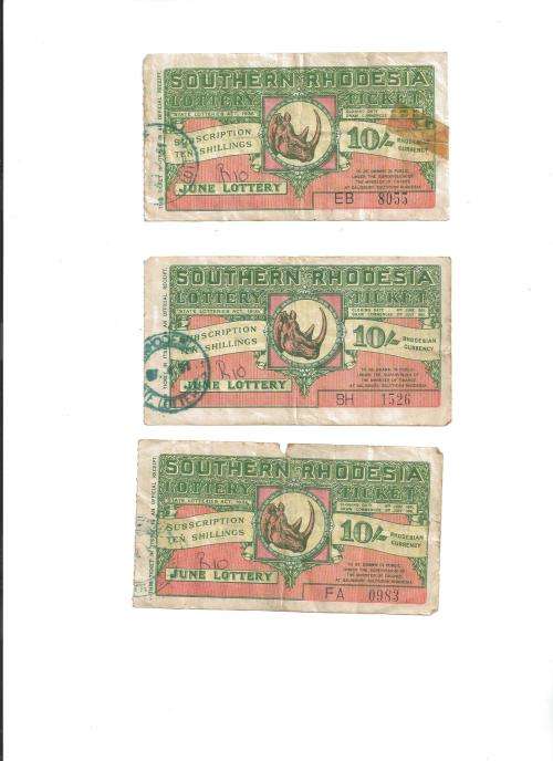 Southern Rhodesian Lottery tickets 1951 (Lot of 10)