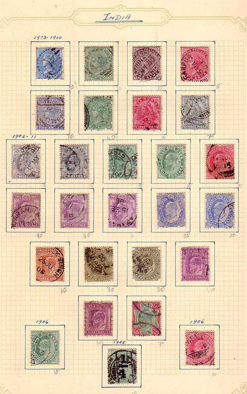 Collection of early India stamps, 1893-1906, on album page