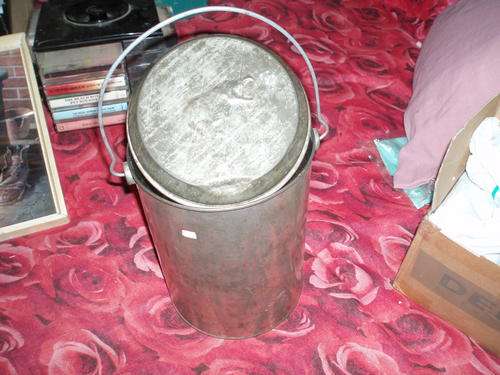 Old kitchen can with hippo on lid, 25cm high, used for milk or coffee
