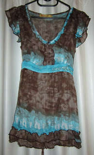 Vintage Ginger Mary Brown and Turquoise Blouse