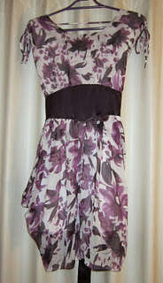 Vintage Purple Chiffon Dress with Satin Ribbon Belt Tie