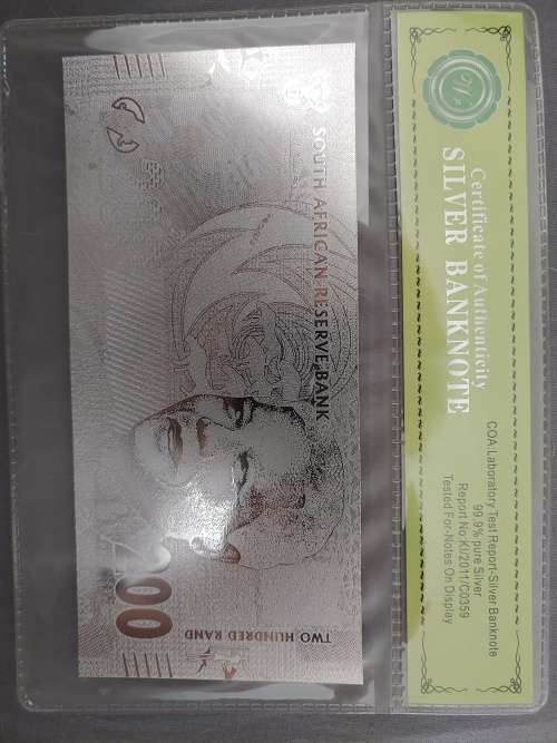 R200 Silver 99.9% Certificate of Authenticity Banknote.