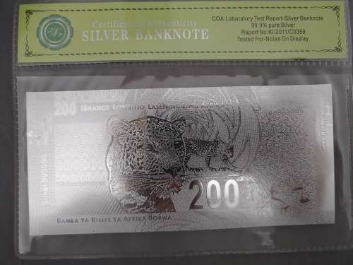 R200 Silver 99.9% Certificate of Authenticity Banknote.