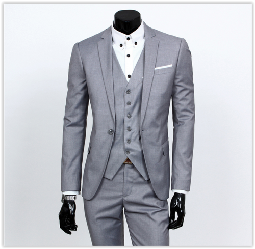 Men Jacket&Pants&Tie Light Grey Suits Jacket Pants Formal Dress Men Suit Set men wedding MAD R799