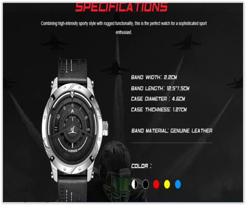 Weide Analog Display Waterproof Black Leather Bracelet Men Sport Watch  MAD R300