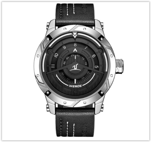 Weide Analog Display Waterproof Black Leather Bracelet Men Sport Watch  MAD R300