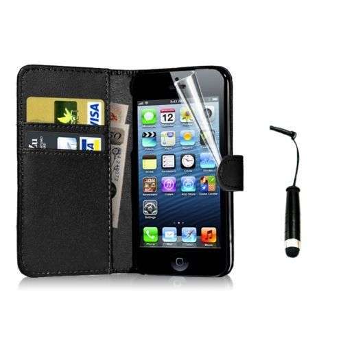 Wallet Flip Leather Case Apple iPhone 5 5S Free Screen Protector & stylus pen