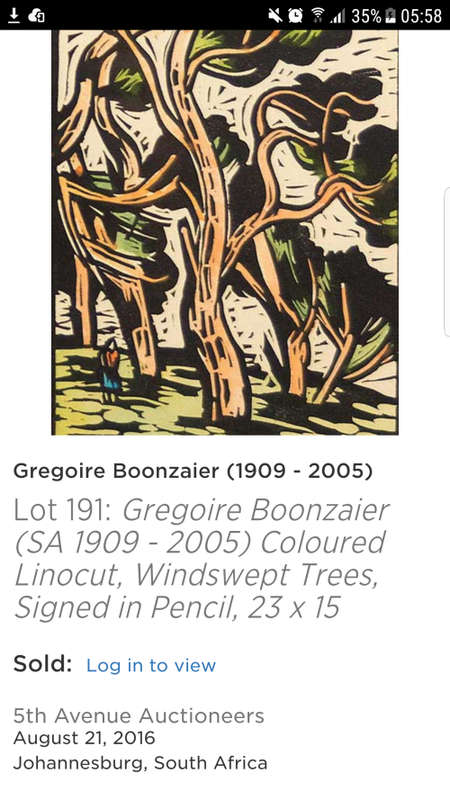 Gregoire Boonzaier coloured linocut