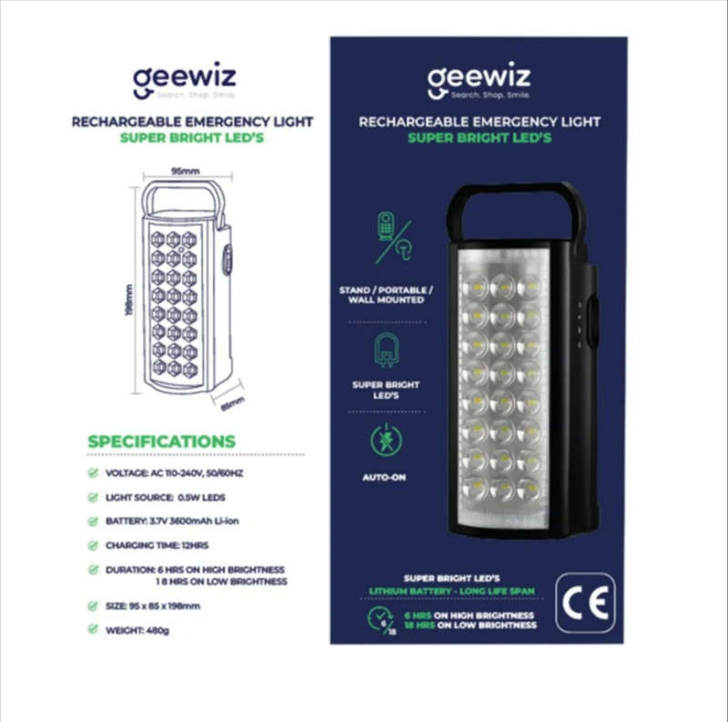 GeeWiz Rechargeable Lithium Emergency Light - 3600mAh
