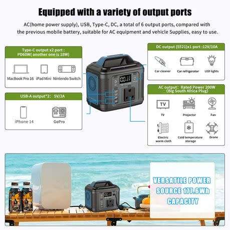 Rizzen 200W, Portable Power Station equipped with 6 Output Ports