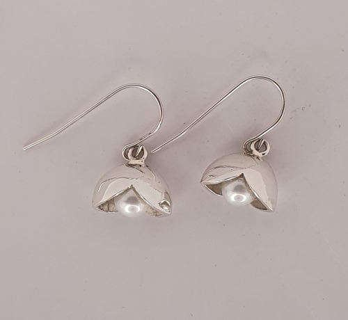 Pearls in silver earrings