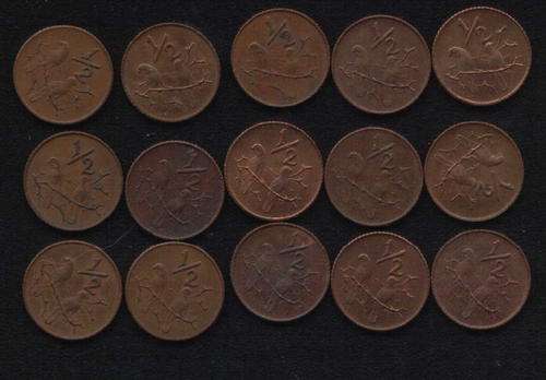 South Africa 1/2c coins - 1970- batch of 15