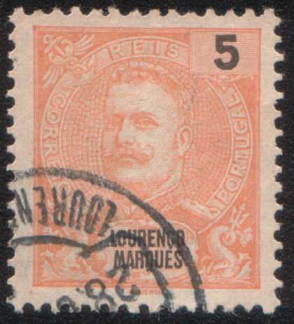 Lourenco Marques, 1898 Carlos 5r orange,  used,  as images and description