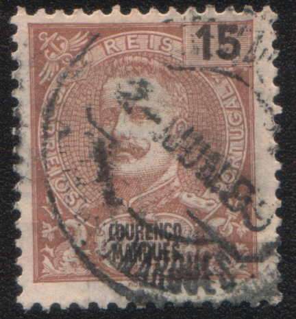 Lourenco Marques, 1898 Carlos 15r brown,  used,  as images and description