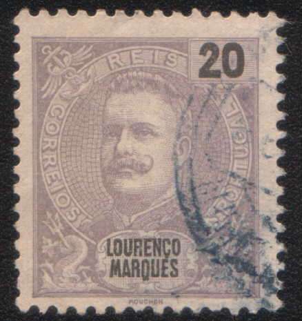 Lourenco Marques, 1898 Carlos 20r lilac,  used,  as images and description