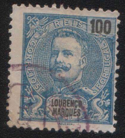 Lourenco Marques, 1898 Carlos 100r blue on blue,  used,  as images and description