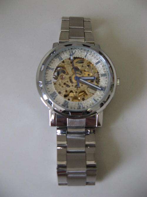 Blue Rome Gold Skeleton Automatic Stainless Steel Mens Watch