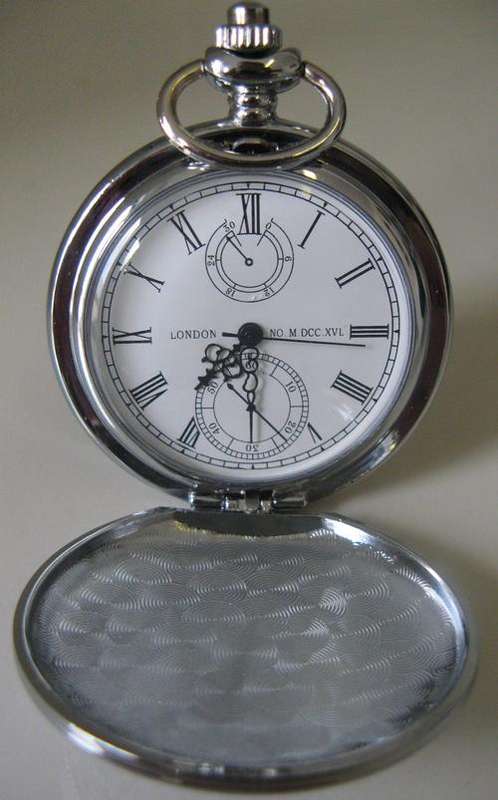 ANTIQUE STYLE METAL LONDON POCKET WATCH & CHAIN
