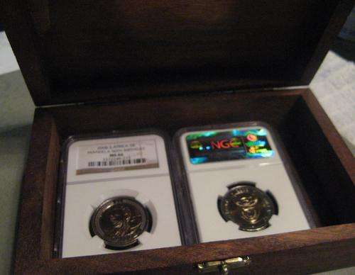 2 X Mandela 90th Birthday R5 NGC MS66 in Wooden Box