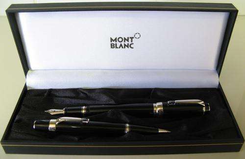 PRICE REDUCED SAVE  MONT BLANC BOHEME NOIR PLATINUM FOUNTAIN PEN AND PENCIL SET (INCL, BOX & PAPERS)