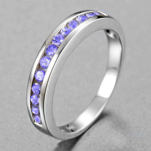 14Kt Solid White Gold Ring with 13 x 2mm Round cut Tanzanites