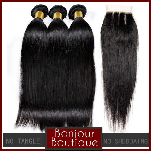 Weave with a closure,300g Brazilian silky straight with a closure