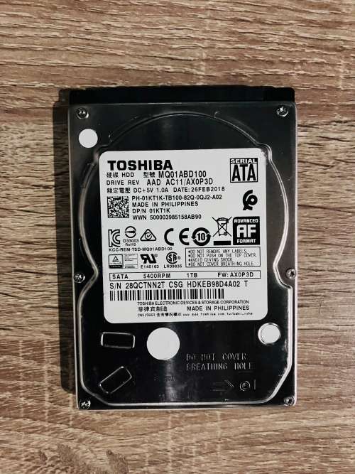 TOSHIBA 1TB/1000GB 5400RPM SATA 7MM 2.5 HARD DRIVE 128MB, 6 GBIT/S. 100% HEALTH