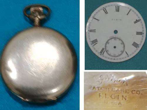 VINTAGE GOLD CAPPED ELGIN POCKET WATCH HUNTER CASE (ILLINOIS WC) + ENAMEL ELGIN DIAL -