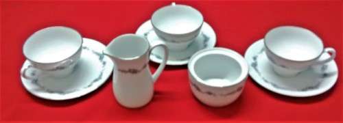 VINTAGE NORITAKE 3 TRIOS, SUGAR BOWL & MILK JUG - BARCAROLLE 6655 - refer to pictures for condition