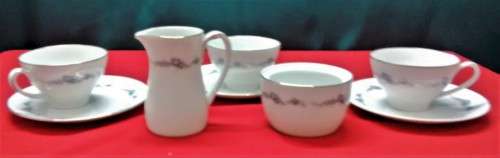 VINTAGE NORITAKE 3 TRIOS, SUGAR BOWL & MILK JUG - BARCAROLLE 6655 - refer to pictures for condition