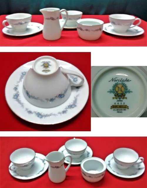 VINTAGE NORITAKE 3 TRIOS, SUGAR BOWL & MILK JUG - BARCAROLLE 6655 - refer to pictures for condition