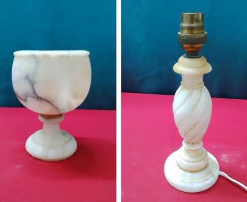 ALABASTER TABLE LAMP - 23 cms + VASE/URN H = 16  base 8cm- Please read desc & see pictures