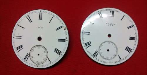 Vintage Enamel Pocket Watch Dials - Elgin & another - as per pictures - SEE PICs